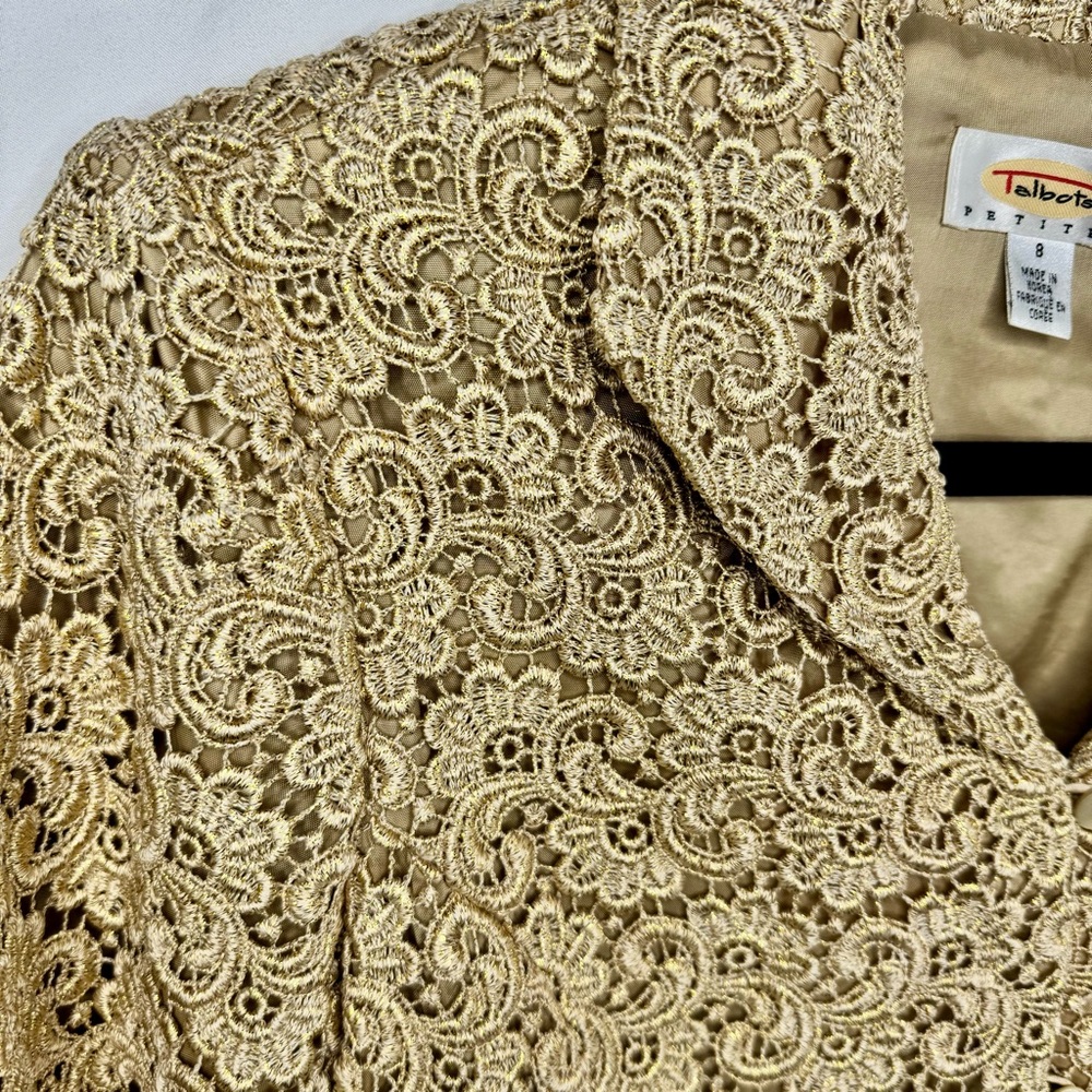 Talbots Gold Lace Formal Bolero Jacket with Gold MetallicThread has shimmer - Picture 7 of 7